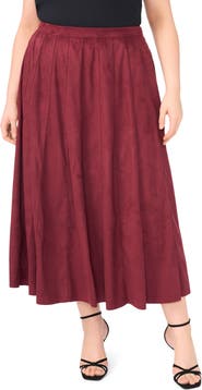 Halogen® Panelled Pintuck Faux Suede Midi Skirt