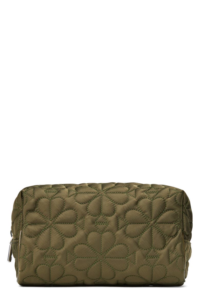 small tilly quilted fabric cosmetics case, Main, color, OOLONG GREEN