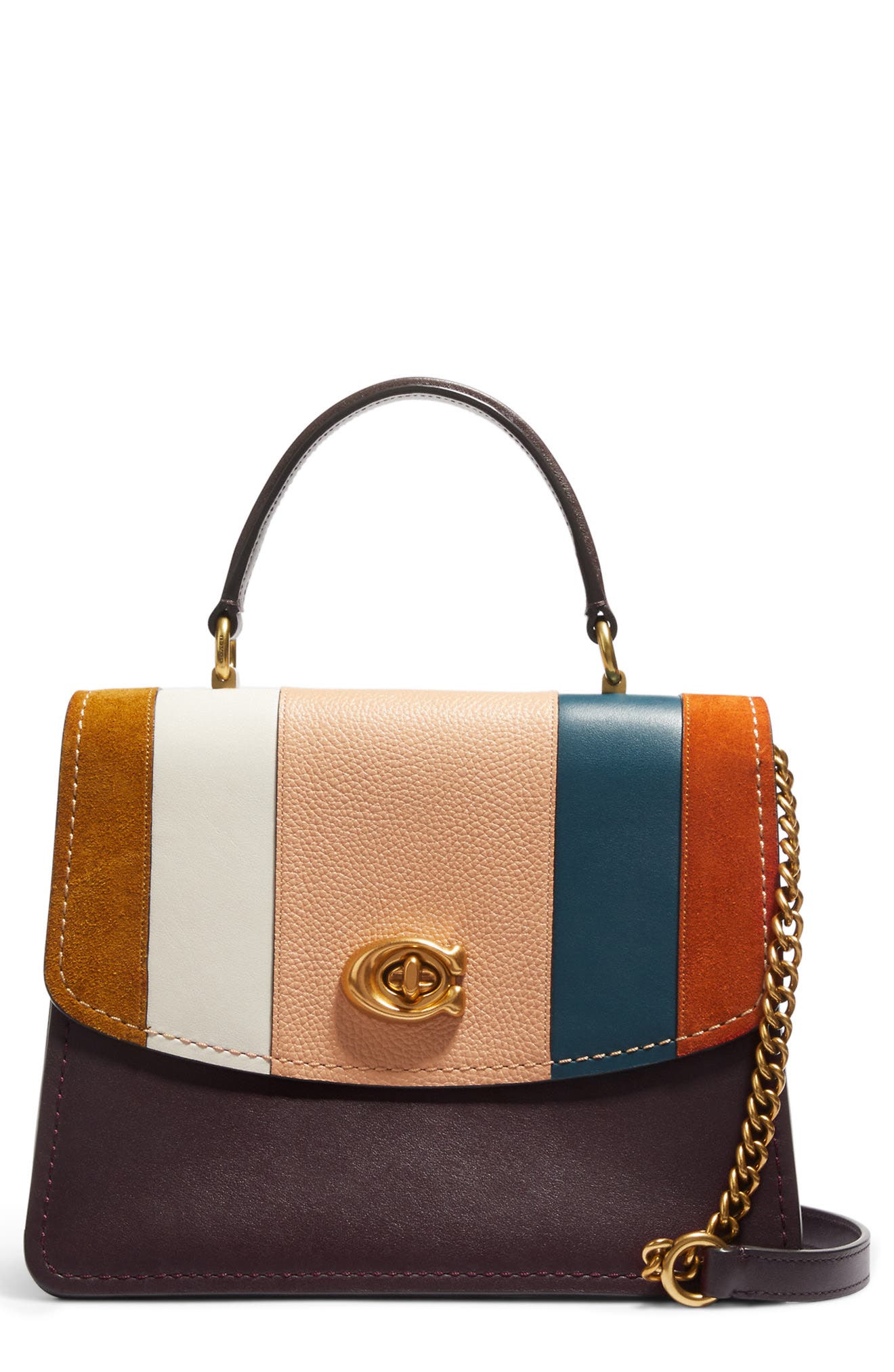 COACH Parker Colorblock Stripe Leather Shoulder Bag, Main, color, 