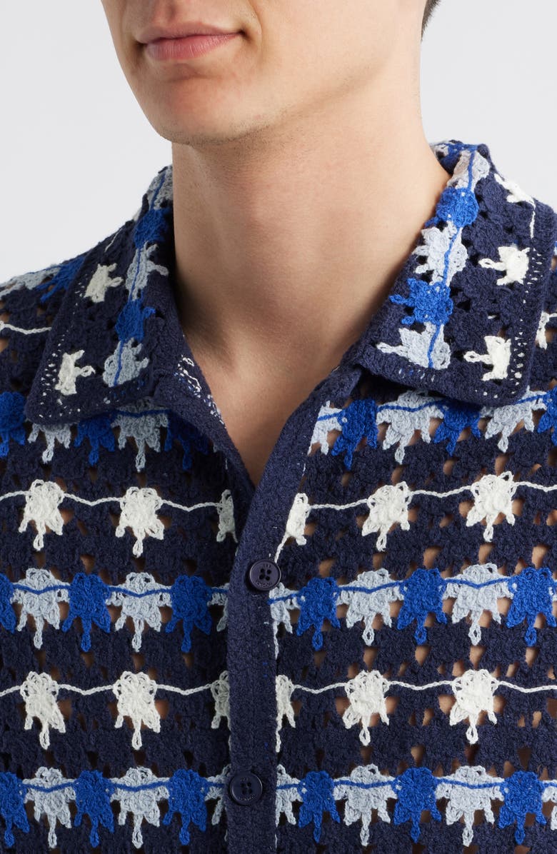 Wax London Porto Splash Crochet Camp Shirt, Alternate, color, Blue