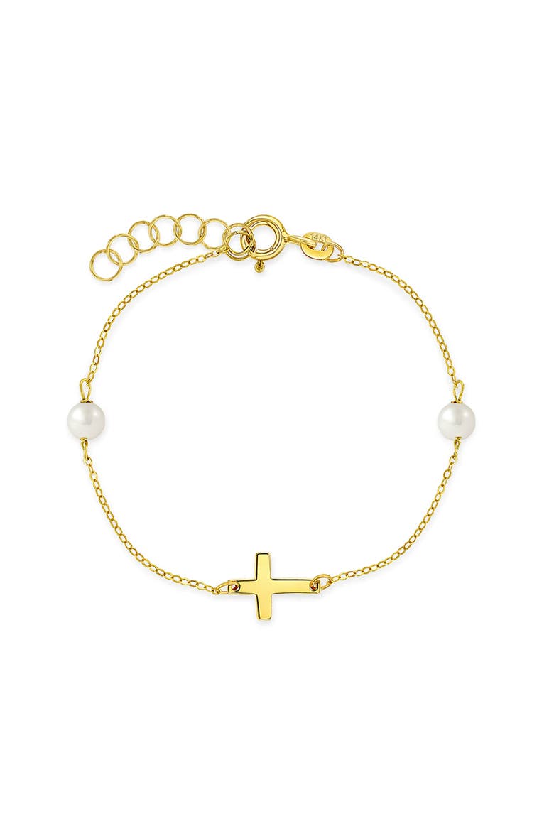 14k Polished Cross Bracelet, Main, color, Gold