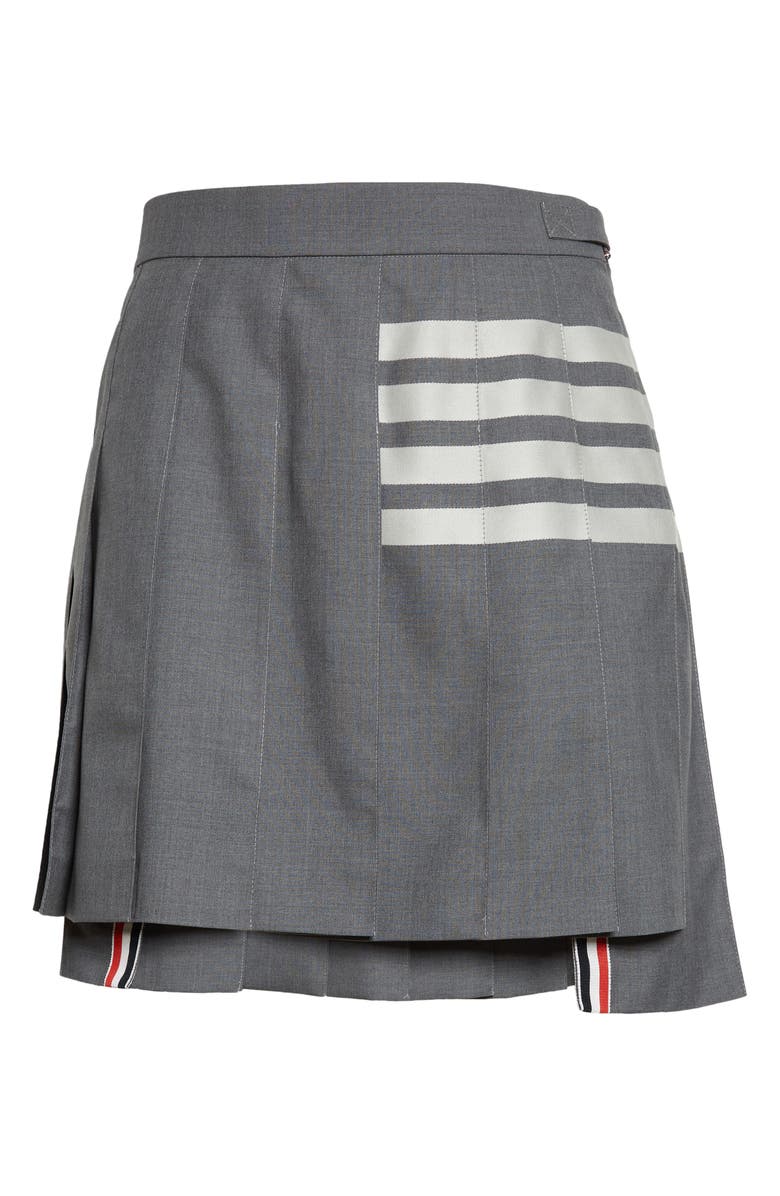 Thom Browne Drop Back Pleated Wool Miniskirt, Alternate, color, Medium Grey