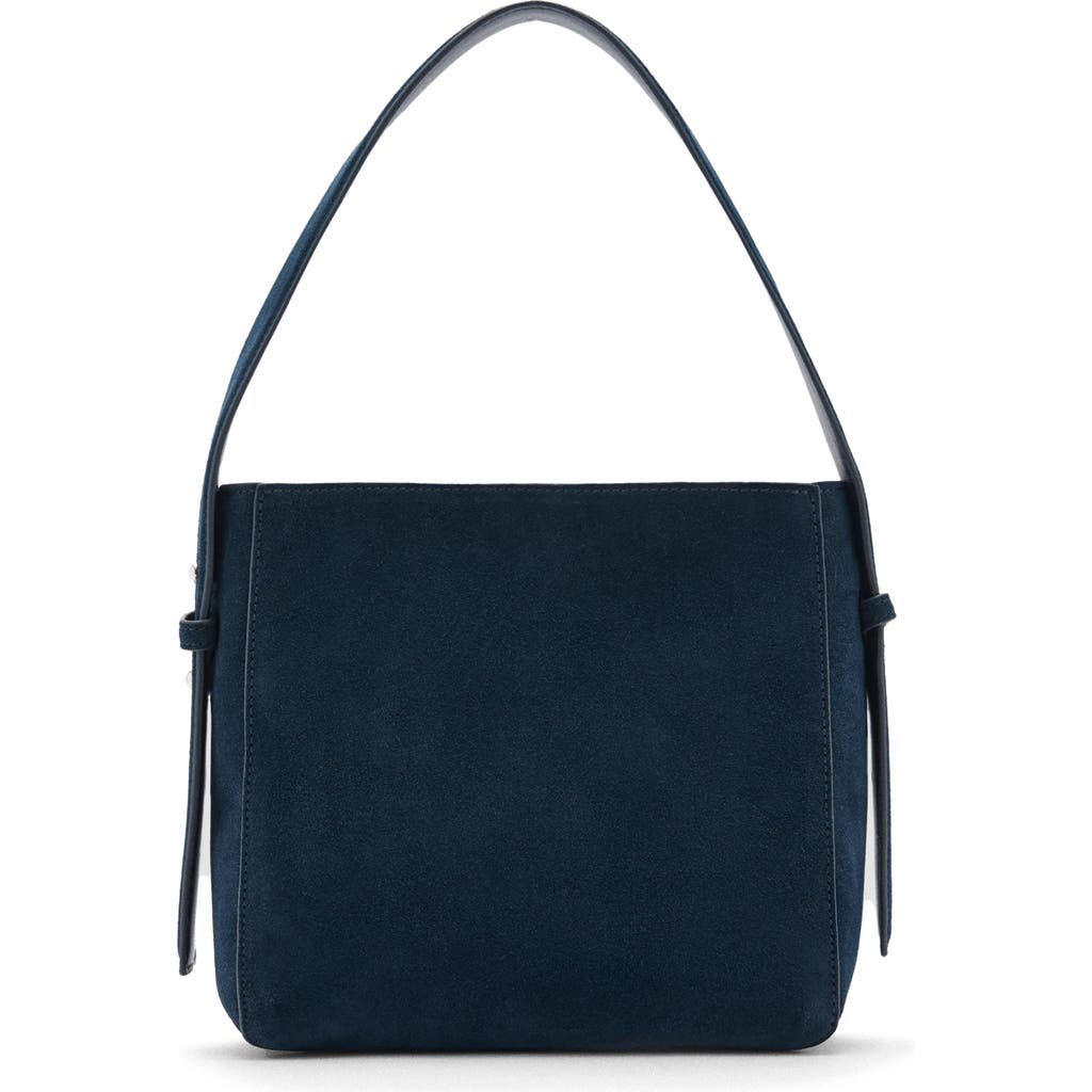 Mango Suede Shoulder Bag In Dark Navy