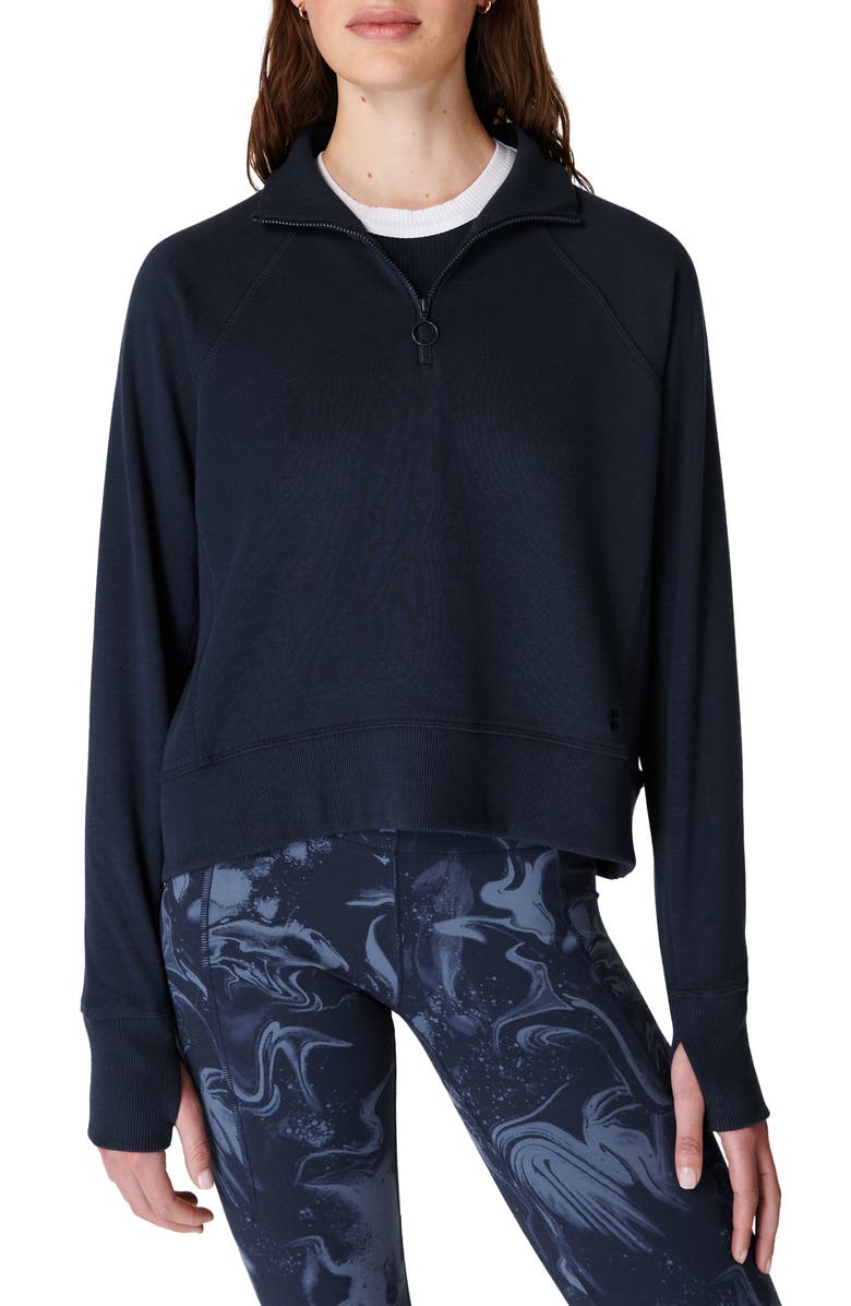Sweaty Betty Revive Rib Trim Half-Zip Pullover, Main, color, Navy Blue
