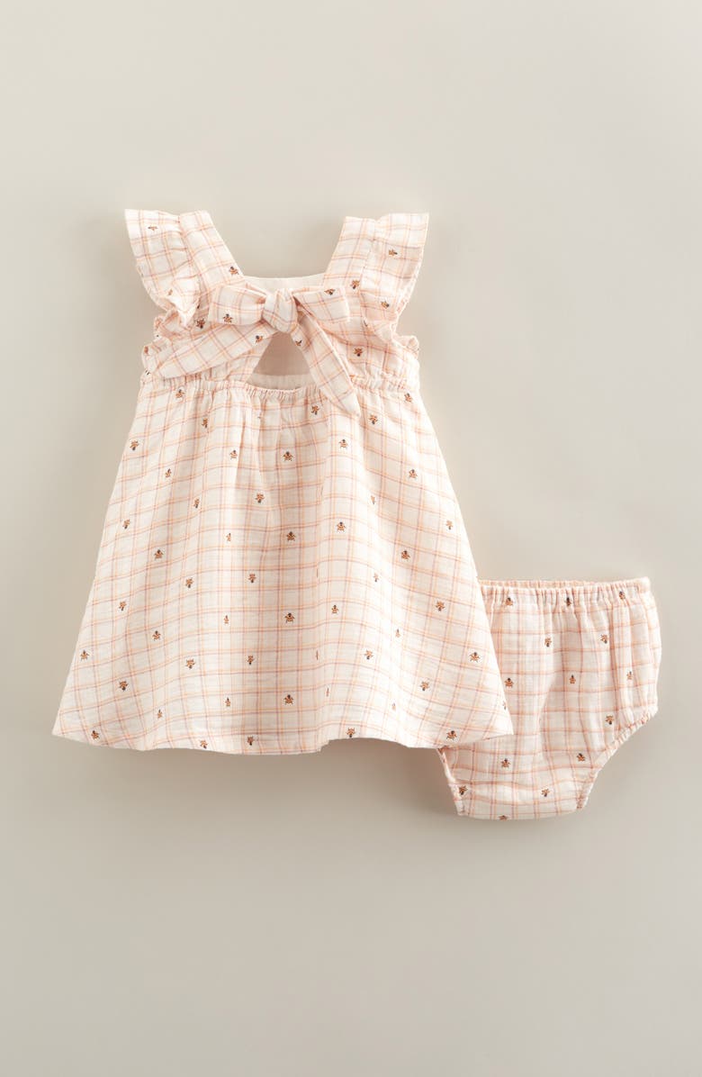 Nordstrom Flutter Sleeve Tie Back Cotton Muslin Sundress & Bloomers, Alternate, color, Pink Pretty Ladybug Plaid