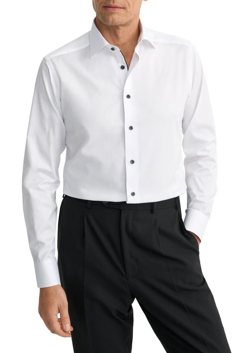 Slim Fit White Cotton Twill Dress Shirt, Main, color, WHITE