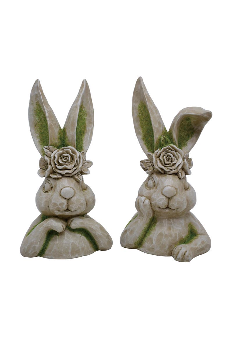 Resin Mossy Bunny Bust Set of 2 Multicolored for Spring Home Decor, Main, color, Brown