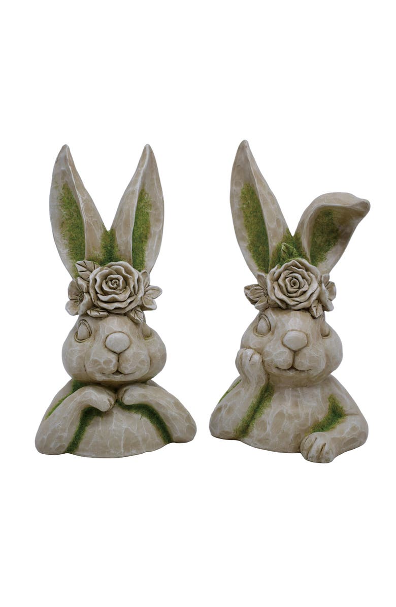 Transpac Resin Mossy Bunny Bust Set of 2 Multicolored for Spring Home Decor, Main, color, Brown