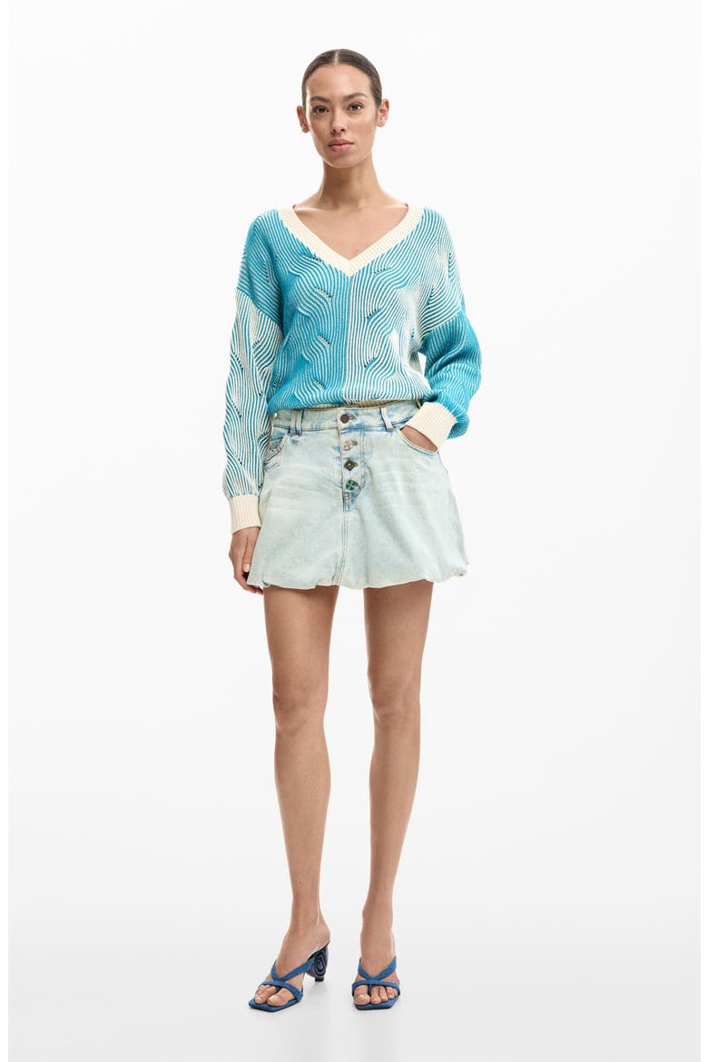 Bubble Hem Denim Miniskirt, Alternate, color, MEDIUM BLUE