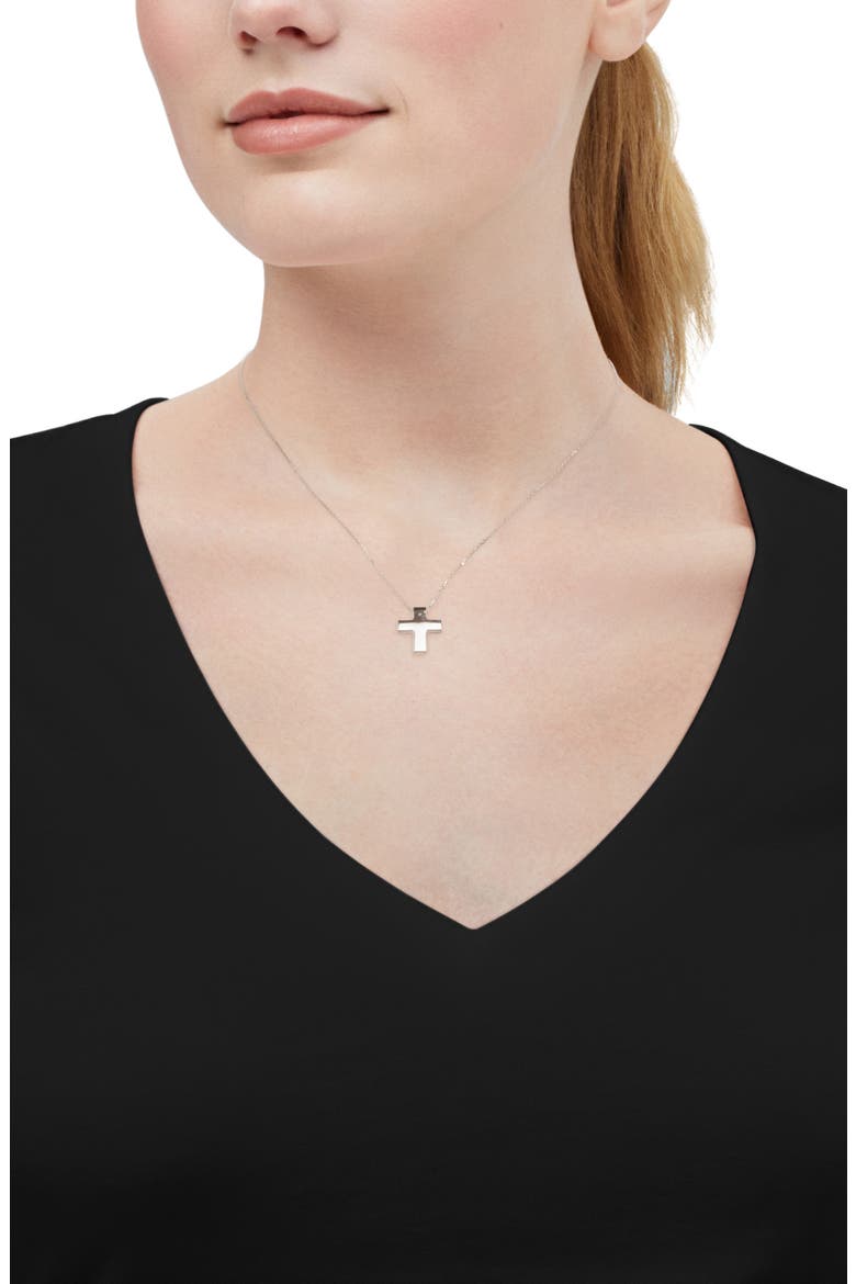 14K White Gold Puffed Cross Pendant Necklace, Alternate, color, WHITE GOLD