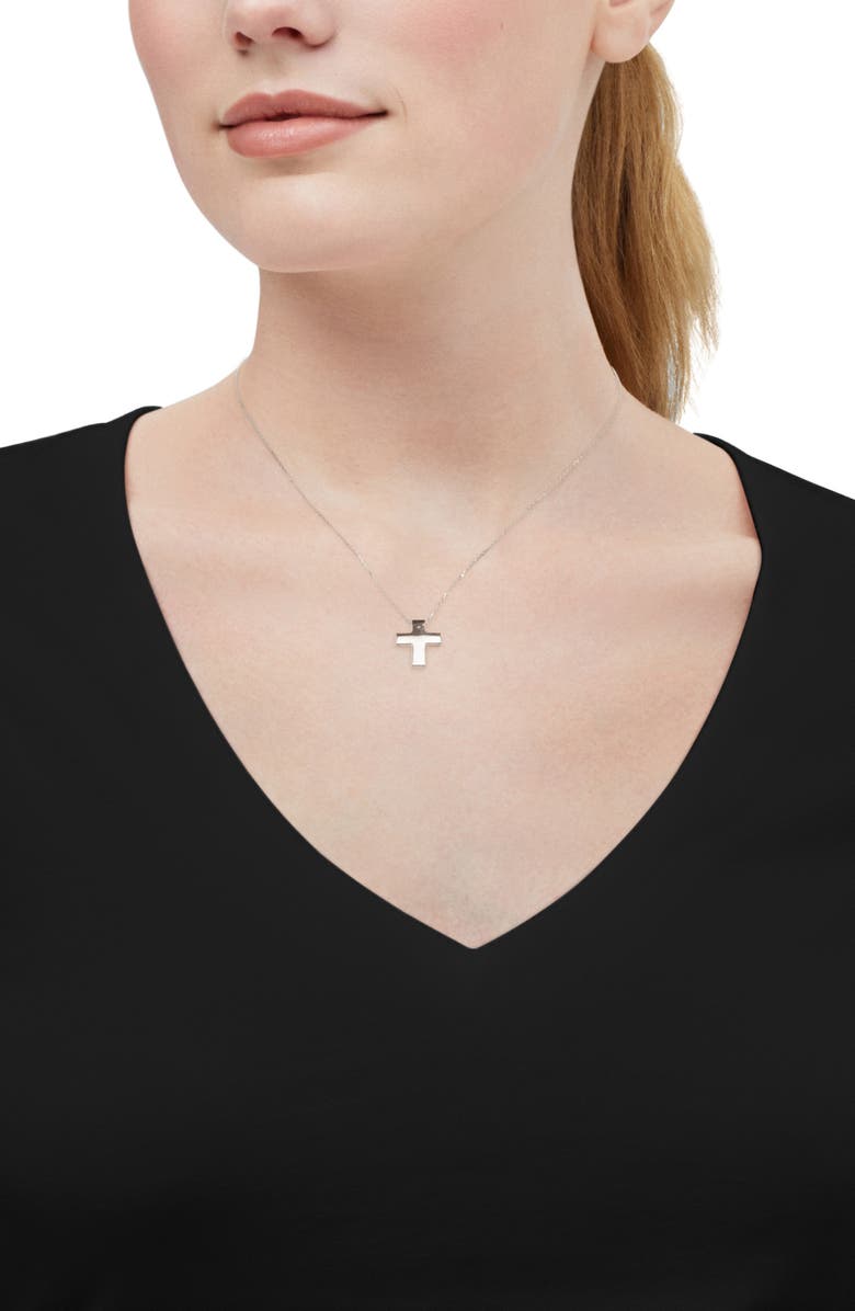 Frankie & Zoe 14K White Gold Puffed Cross Pendant Necklace, Alternate, color, White Gold