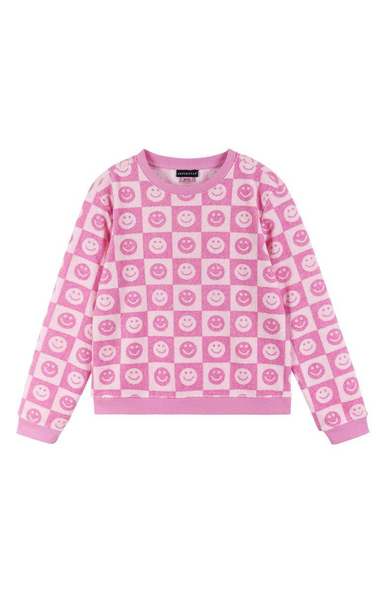 Andy & Evan Kids' Smiley Terry Cover-Up Top & Shorts Set, Alternate, color, Pink Smiley