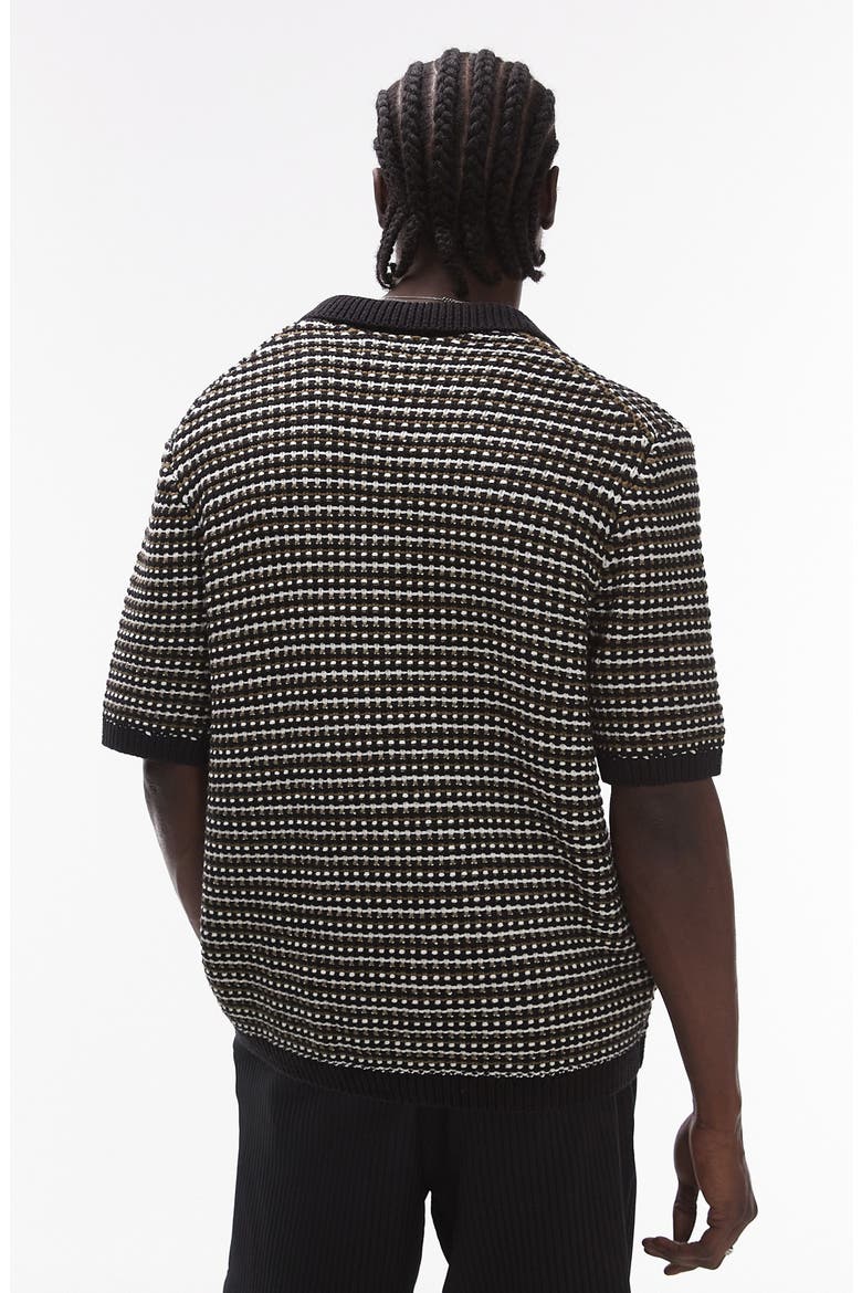 Johnny Collar Textured Stripe Cotton Polo Sweater, Alternate, color, BLACK MULTI