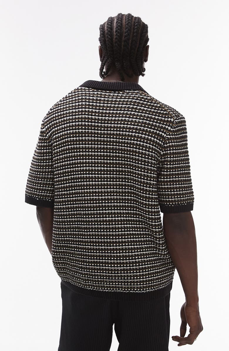 Topman Johnny Collar Textured Stripe Cotton Polo Sweater, Alternate, color, 