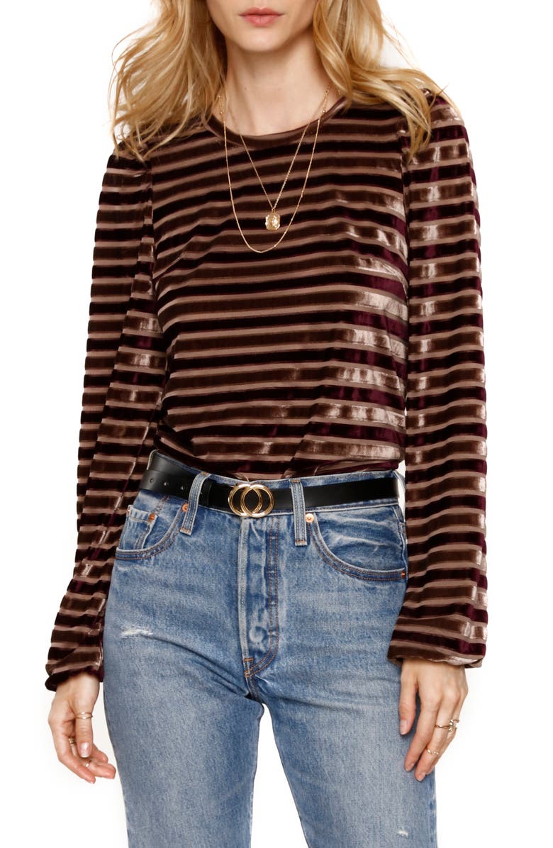 Heartloom Allie Metallic Velvet Stripe Long Sleeve Top, Main, color, 