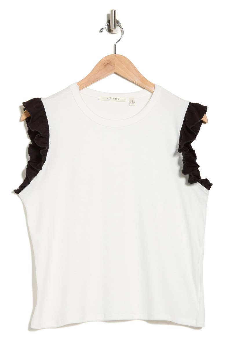 Ruffle Sleeveless Top, Alternate, color, BONE/ BLACK