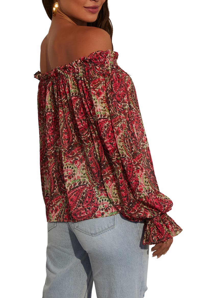 Brinley Print Off the Shoulder Top, Alternate, color, POMEGRANATE