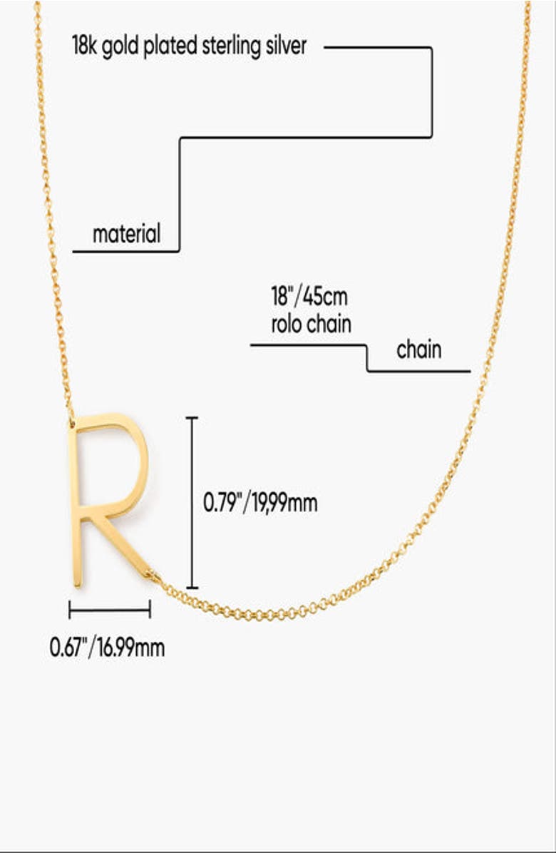 Oak & Luna Sideways Initial Necklace in Gold Plated Sterling Silver, Alternate, color, Letter I