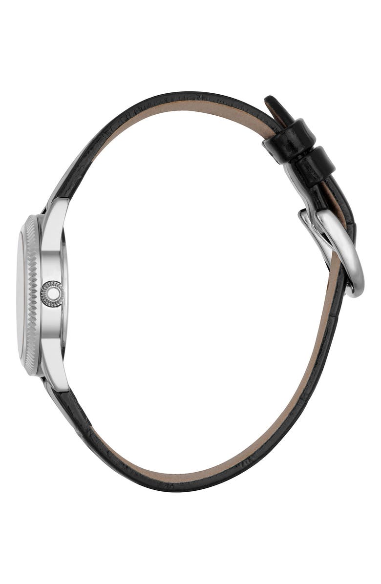 Roberto Cavalli Crystal Quartz Leather Strap Watch, 28mm, Alternate, color, Black