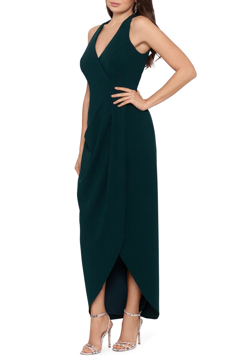 Xscape Tulip Hem Sleeveless Crepe Gown, Alternate, color, PINE