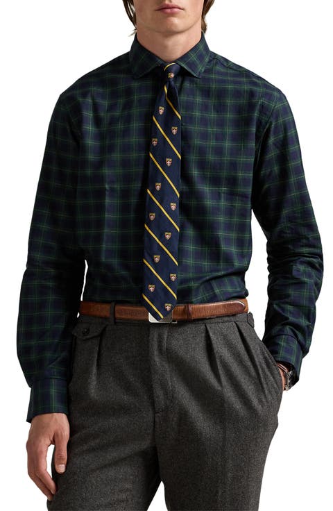 Classic Fit Plaid Cotton Twill Button-Up Shirt