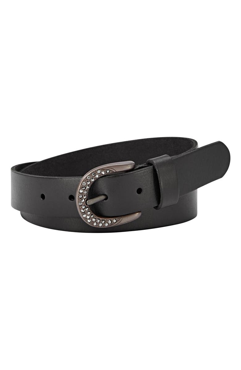 Fossil Rhinestone Buckle Leather Belt, Main, color,