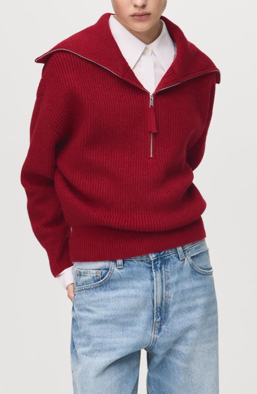 Mango Rizin Rib Half Zip Sweater In Red
