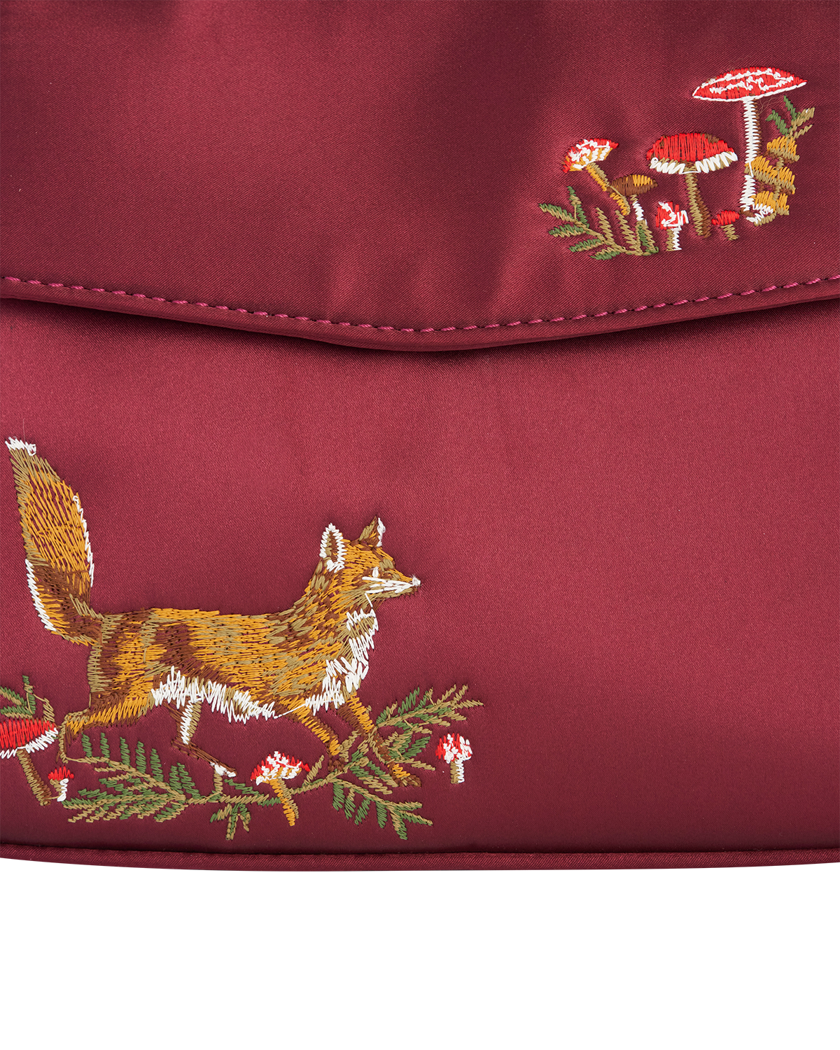 Fable England Fox & Mushroom Embroidered Burgundy Satin Tote, Alternate, color, Red