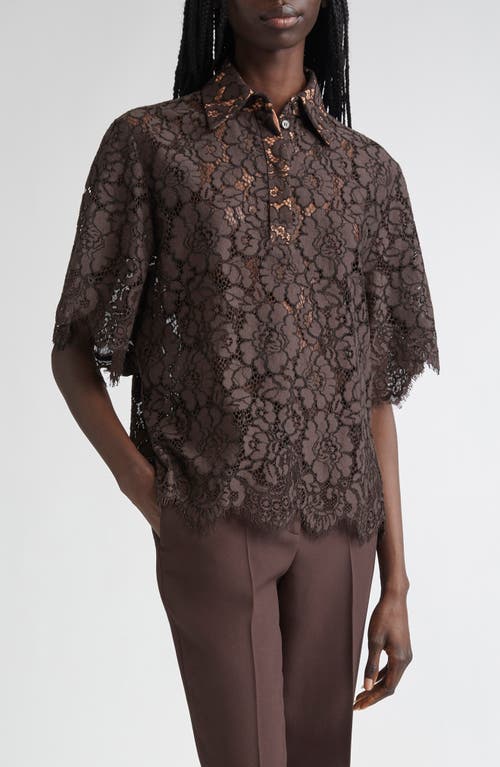 Michael Kors Collection Floral Lace Button-up Shirt In Brown