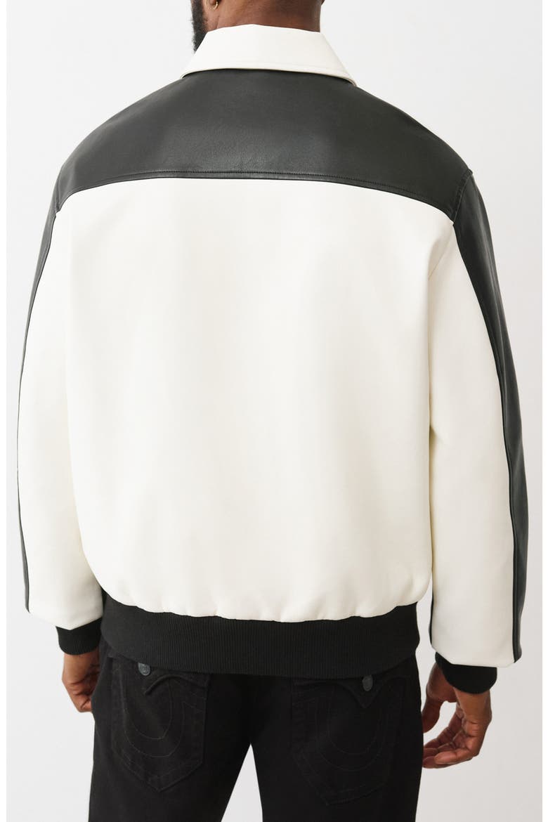 Faux Leather Racing Jacket, Alternate, color, JET BLACK / WINTER WHITE