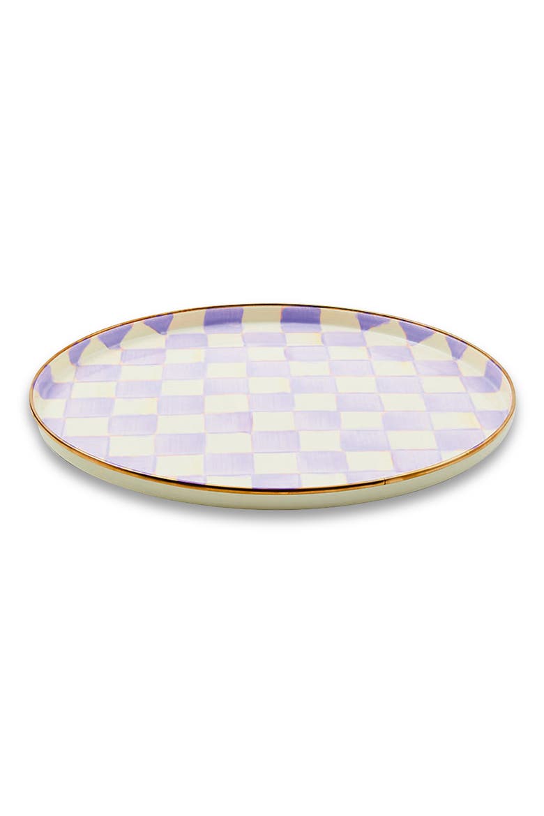 Violet Check Enameled Steel Round Tray, Alternate, color, VIOLET