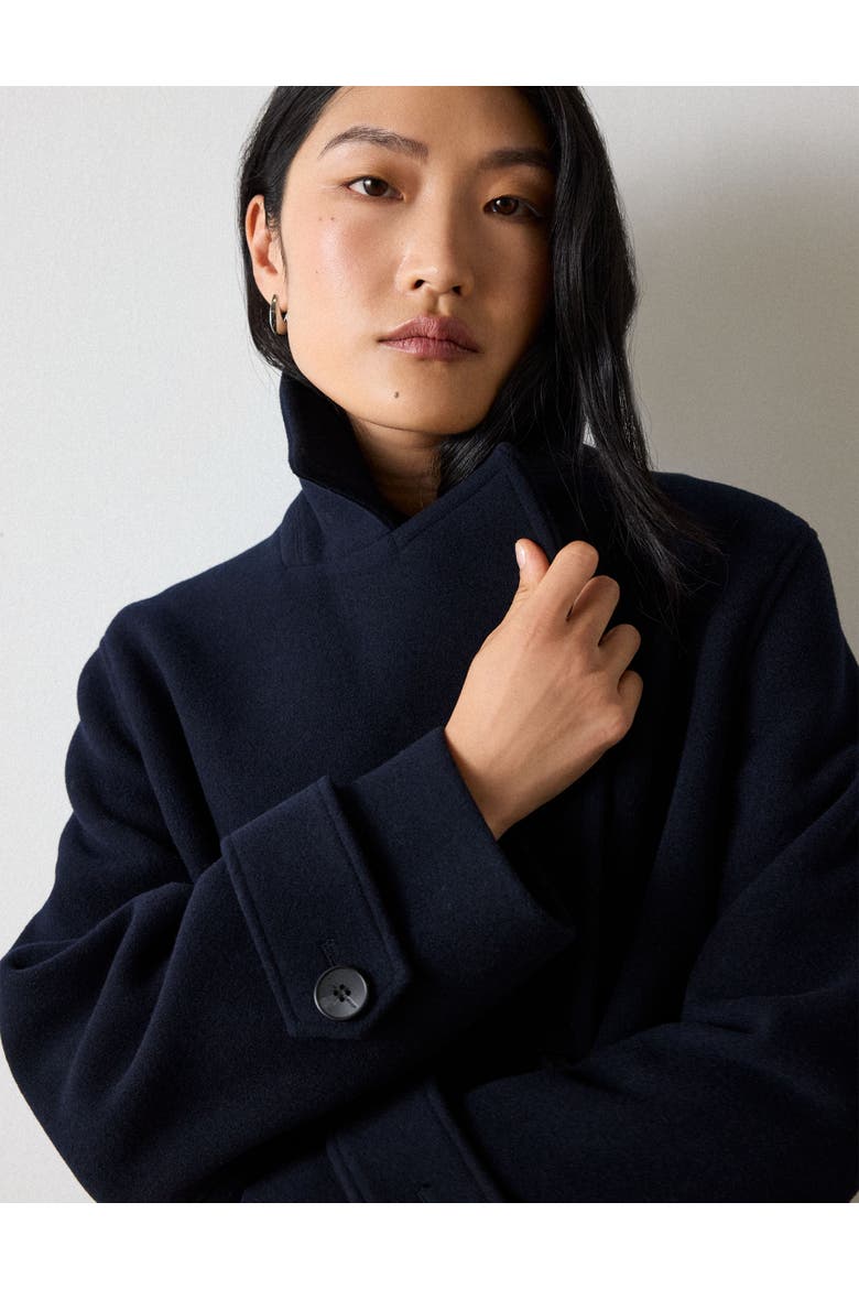 Wool Blend Double Breasted Collard Coat, Alternate, color, Navy