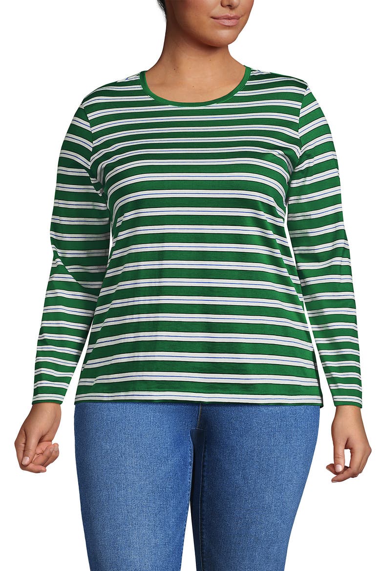Supima Cotton Long Sleeve Crewneck T-Shirt, Main, color, Vibrant Clover Multi Stripe