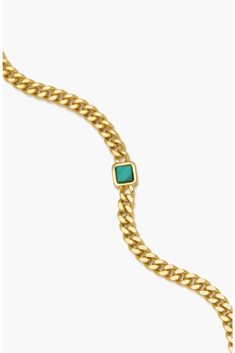 Pea Malachite Stone Curb Chain Short Necklace in Gold, Alternate, color, Gold