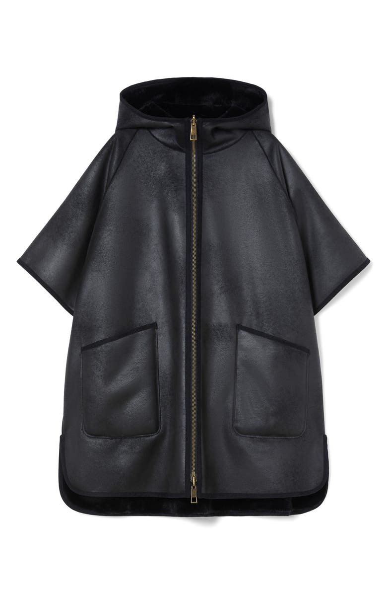 Marina Rinaldi Gel Reversible Faux Fur Hooded Cape, Alternate, color, Black