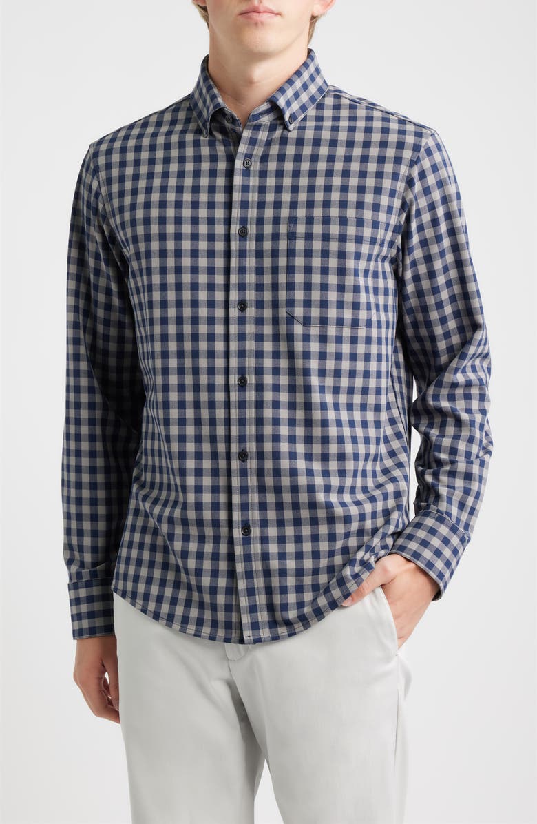 Mizzen+Main City Flannel Trim Fit Plaid Button-Down Shirt, Main, color, Nickel Hayes Gingham