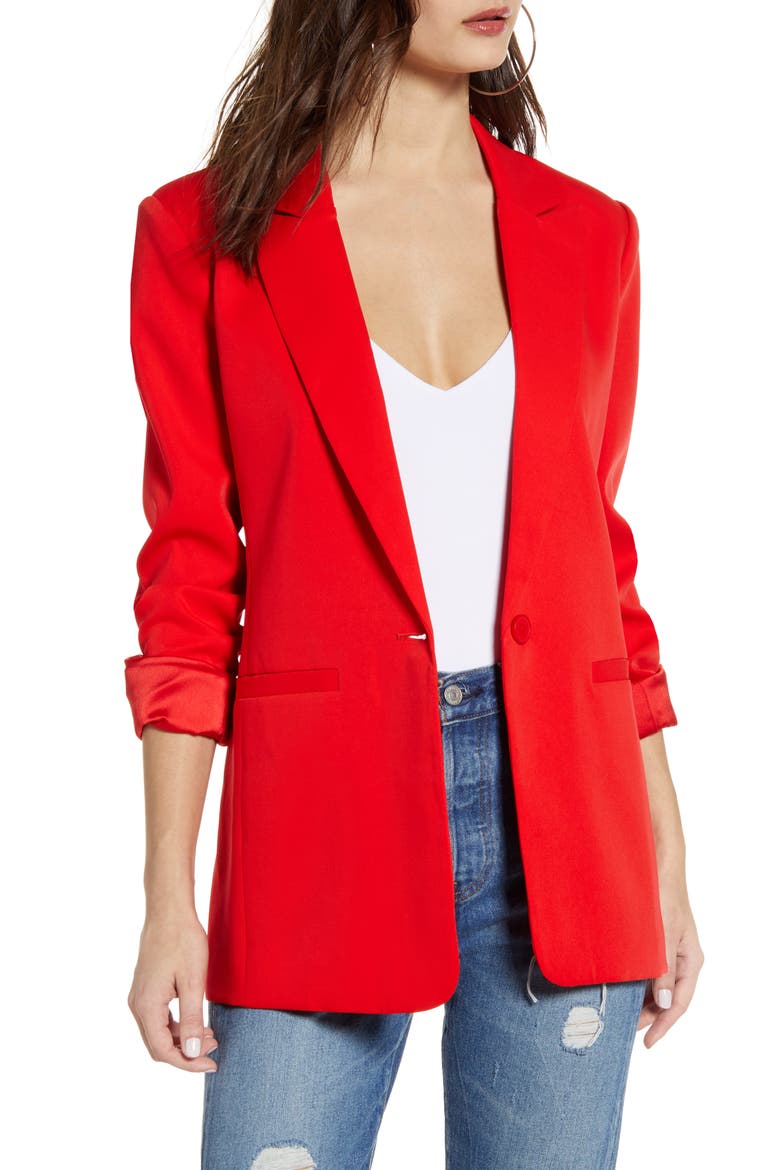 Tailored Single Button Blazer, Main, color, RED