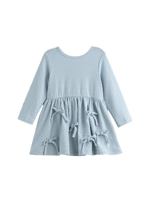 Eva Long Sleeve Textured Dot Bow Trim Fit And Flare Dress
