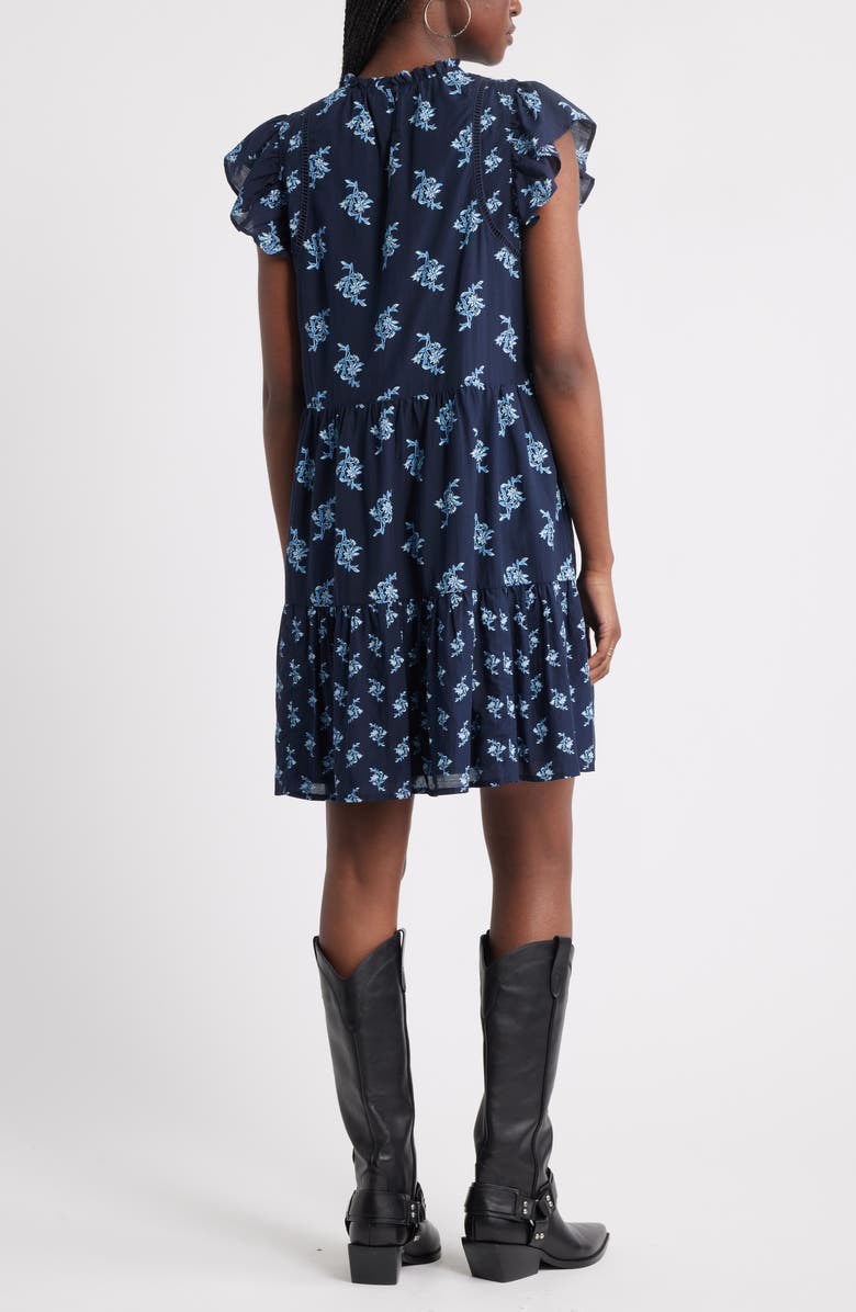 Treasure & Bond Tiered High Neck Shift Minidress, Alternate, color, Navy Batik Floral