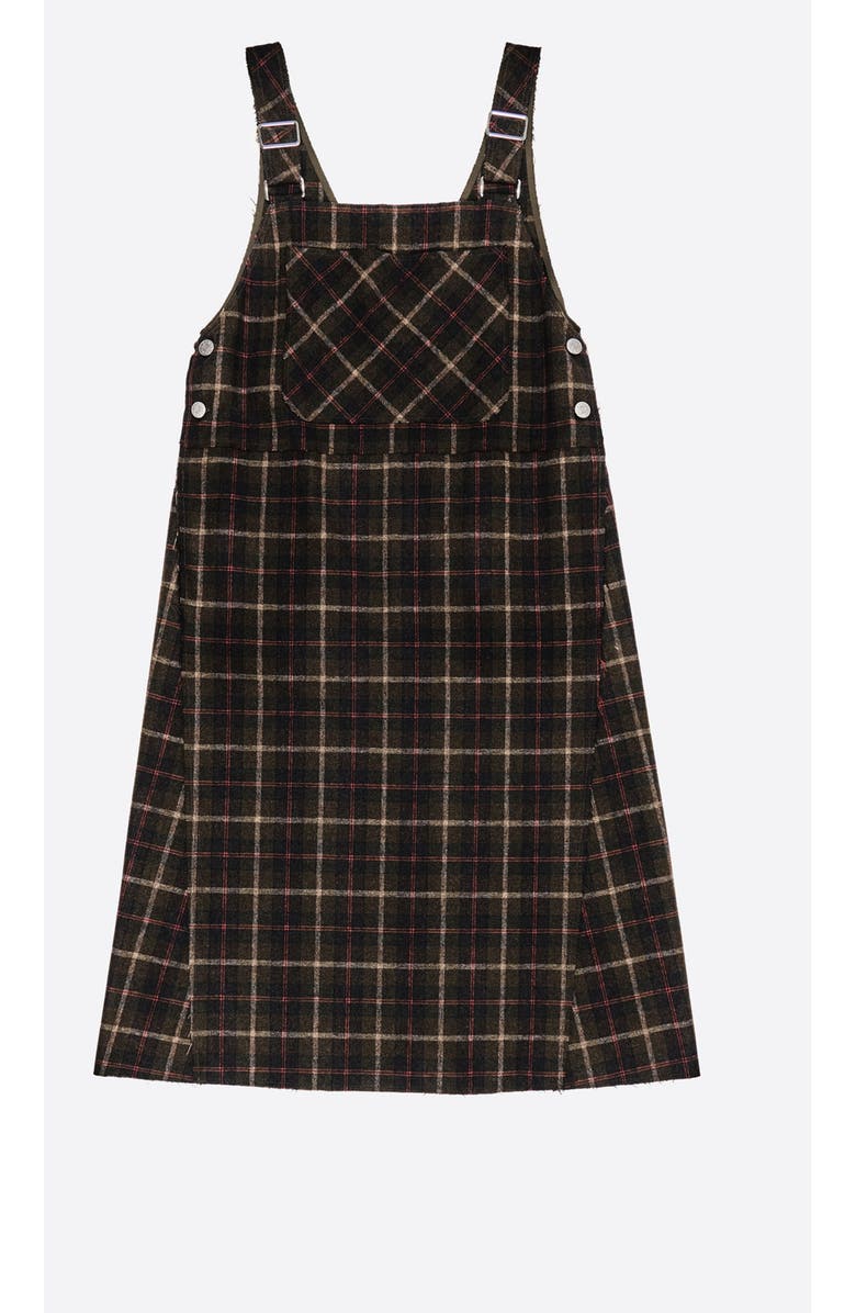 Bimba y Lola Checked Pinafore Dress, Alternate, color, Dark Khaki