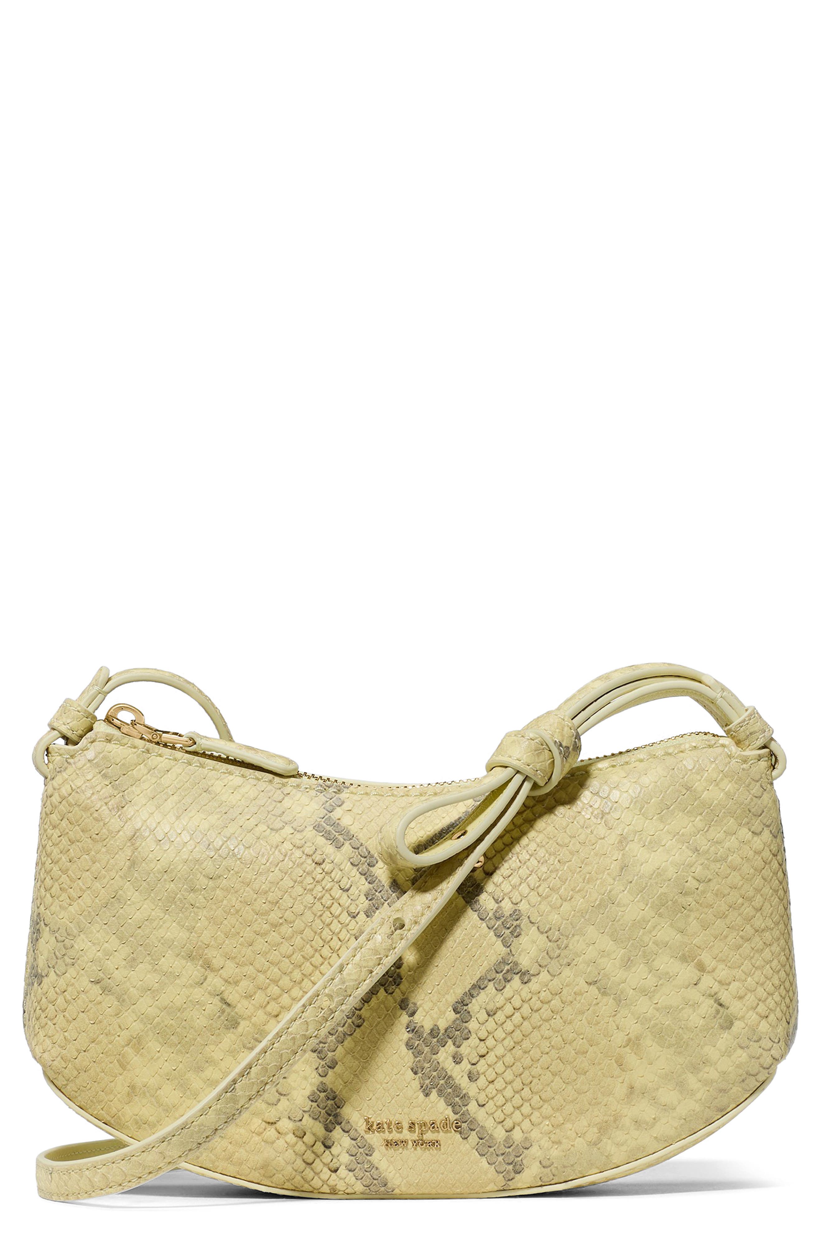 Kate Spade New York loop snakeskin embossed leather crossbody bag, Main, color, Pale Citron