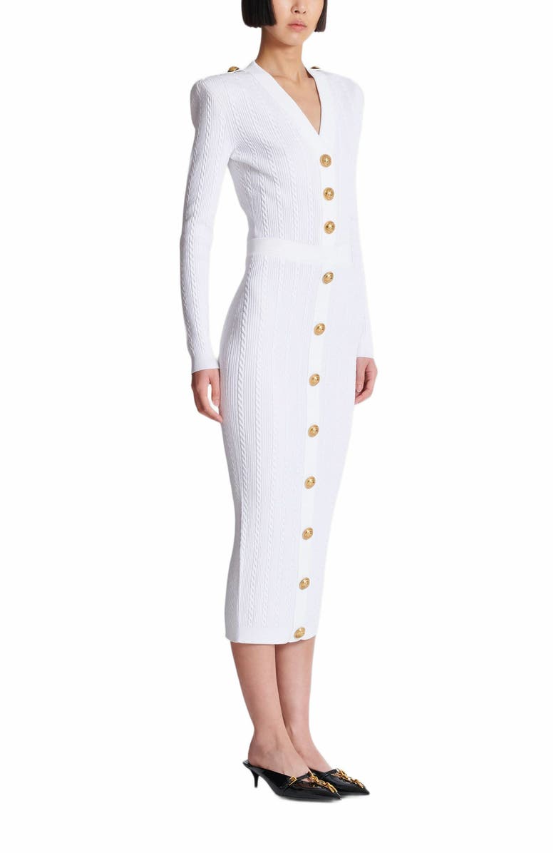 Balmain Cable-Knit Midi Skirt, Main, color, White
