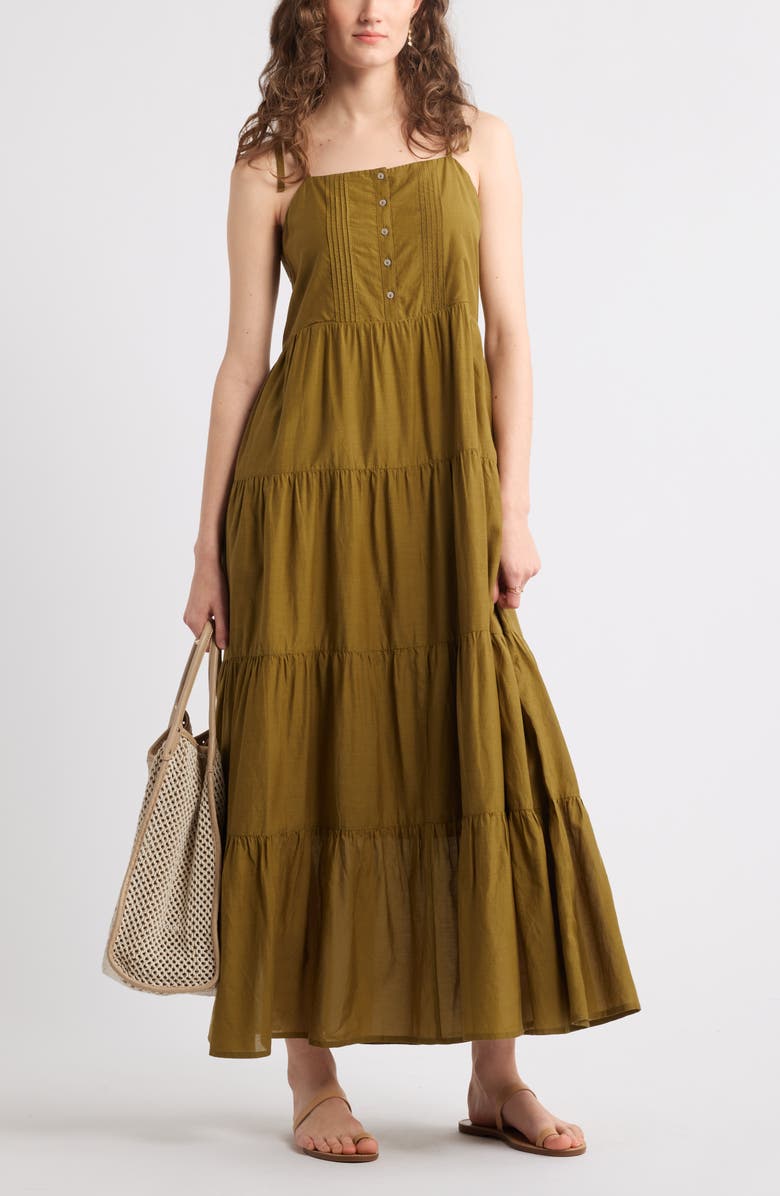 Treasure & Bond Tie Shoulder Tiered Maxi Dress, Alternate, color, Olive Green