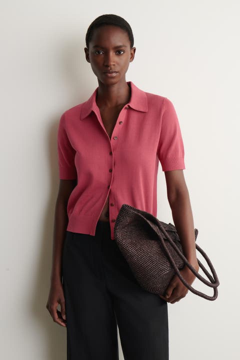 Knitted Cotton Polo Cardigan
