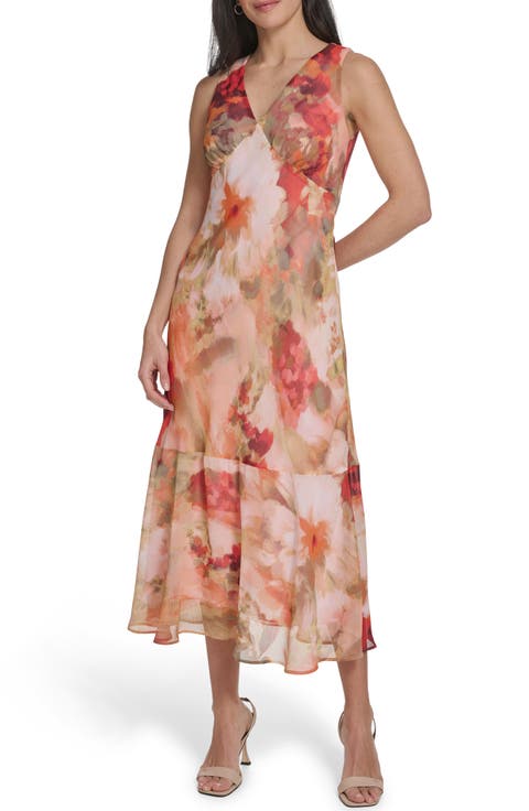 Floral Sleeveless Chiffon Maxi Dress