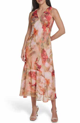 Calvin Klein Floral Sleeveless Chiffon Maxi Dress