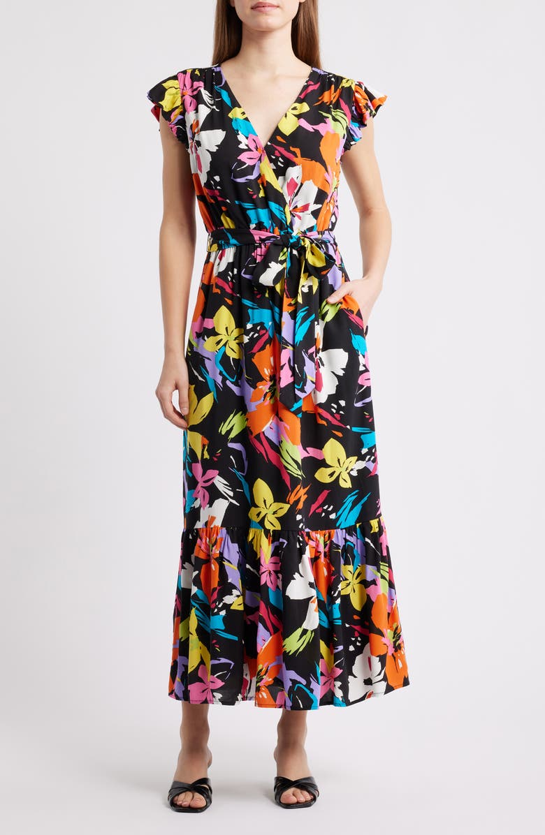 Sam Edelman Bright Flower Tie Waist Maxi Dress, Main, color, 