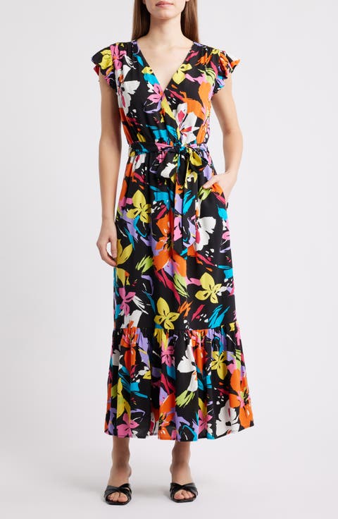 Bright Flower Tie Waist Maxi Dress