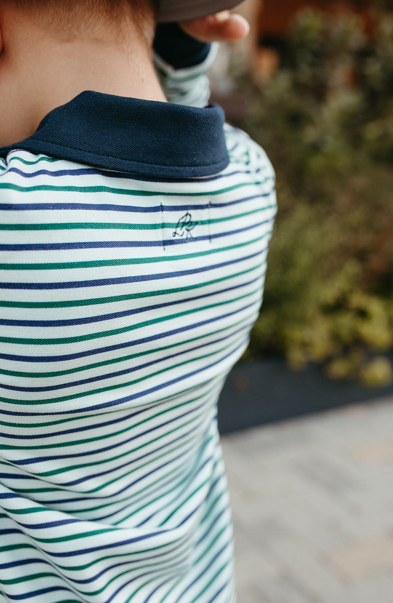 Little Paper Kids Rhodes Golf Stripe Long Sleeve Polo, Alternate, color, Blue / Green Stripe