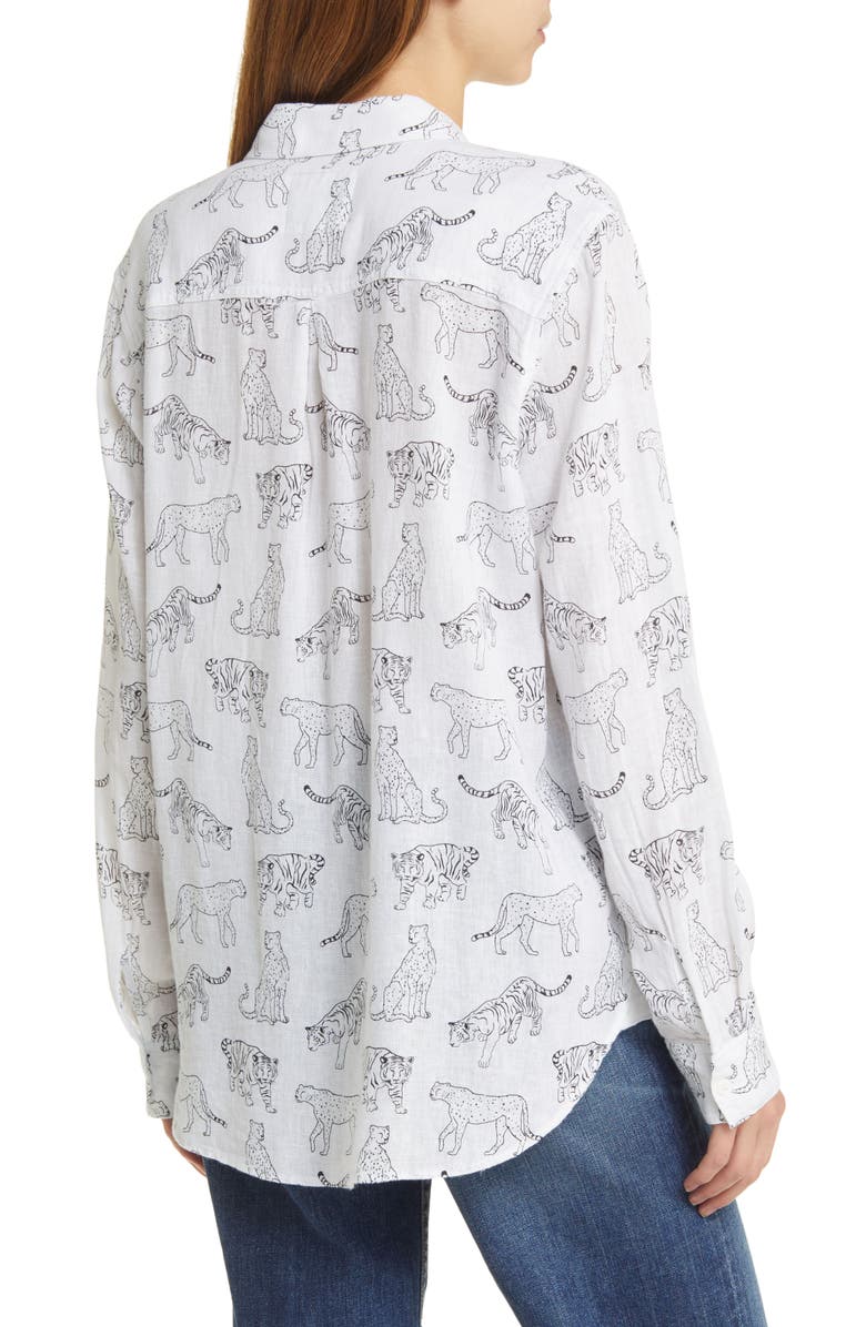 Rails Charli Linen Blend Button-Up Shirt, Alternate, color, Ivory Jungle Cats